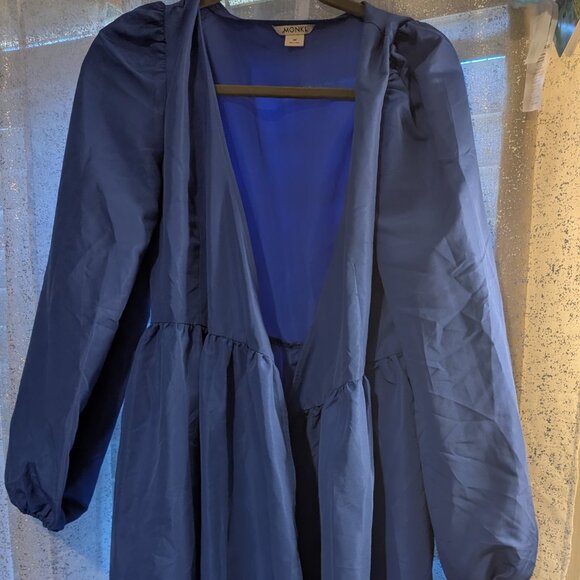 NWOT Monki Women Long Sleeve Midi Wrap Front Side Tie Dress Blue Size 38 (US 6) - Picture 4 of 15
